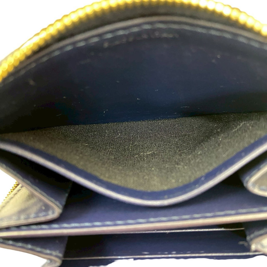 CELINE C Charm Compact Wallet, Quilted Leather, Genuine Round Zip, Bifold Navy, 37267