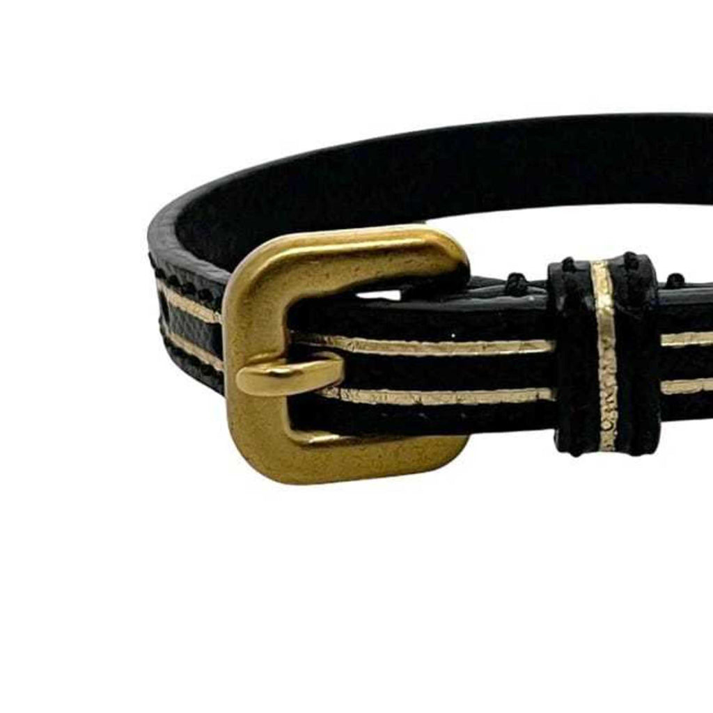 Prada Bracelet ec-24715 Black Gold Leather PRADA Border NERO Heart Swing Women's Men's