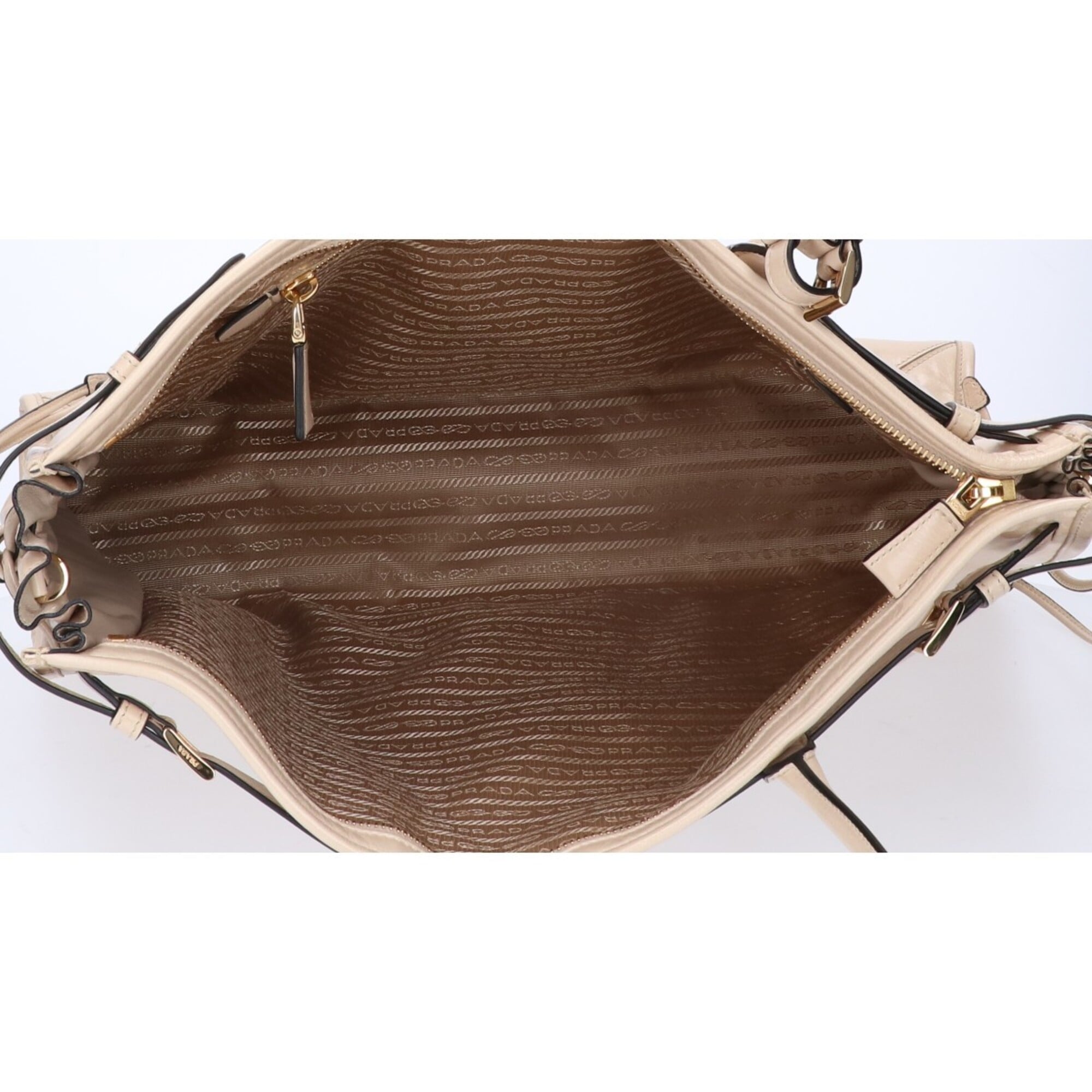 PRADA 1BA439 Bonnie Extra Large Nappa Leather Handbag with Strap - Travertine Women's — Like New