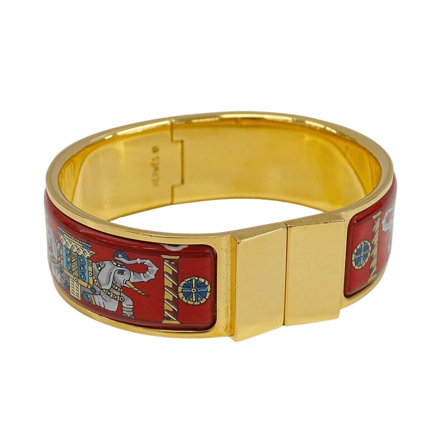 Hermès HERMES bangle for women, branded rocque enamel GM gold and red bracelet, elephant cloisonné.