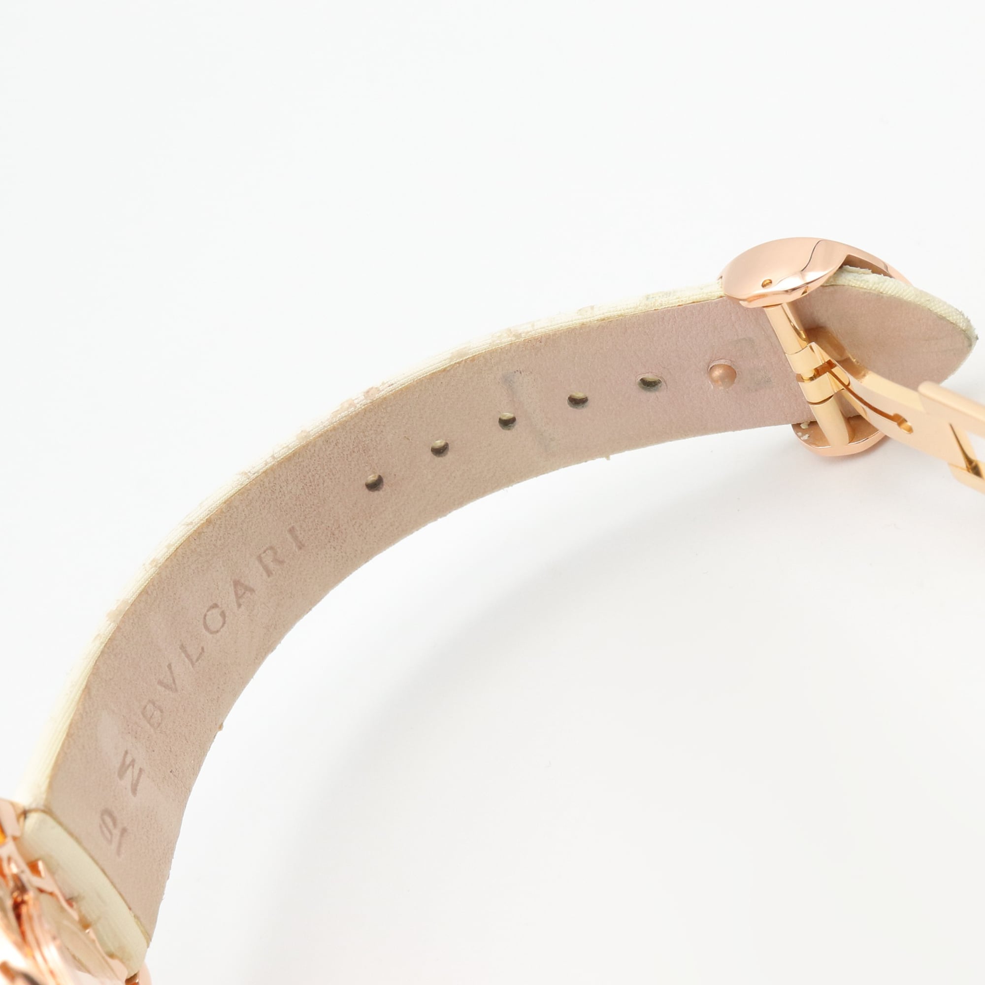 Bulgari BVLGARI Astrale Cerchi Diamond & Colored Stone Watch, 18K Pink Gold (PG), Diamond, Leather Strap, Women's, White, White Shell, AEP36G — Very Good