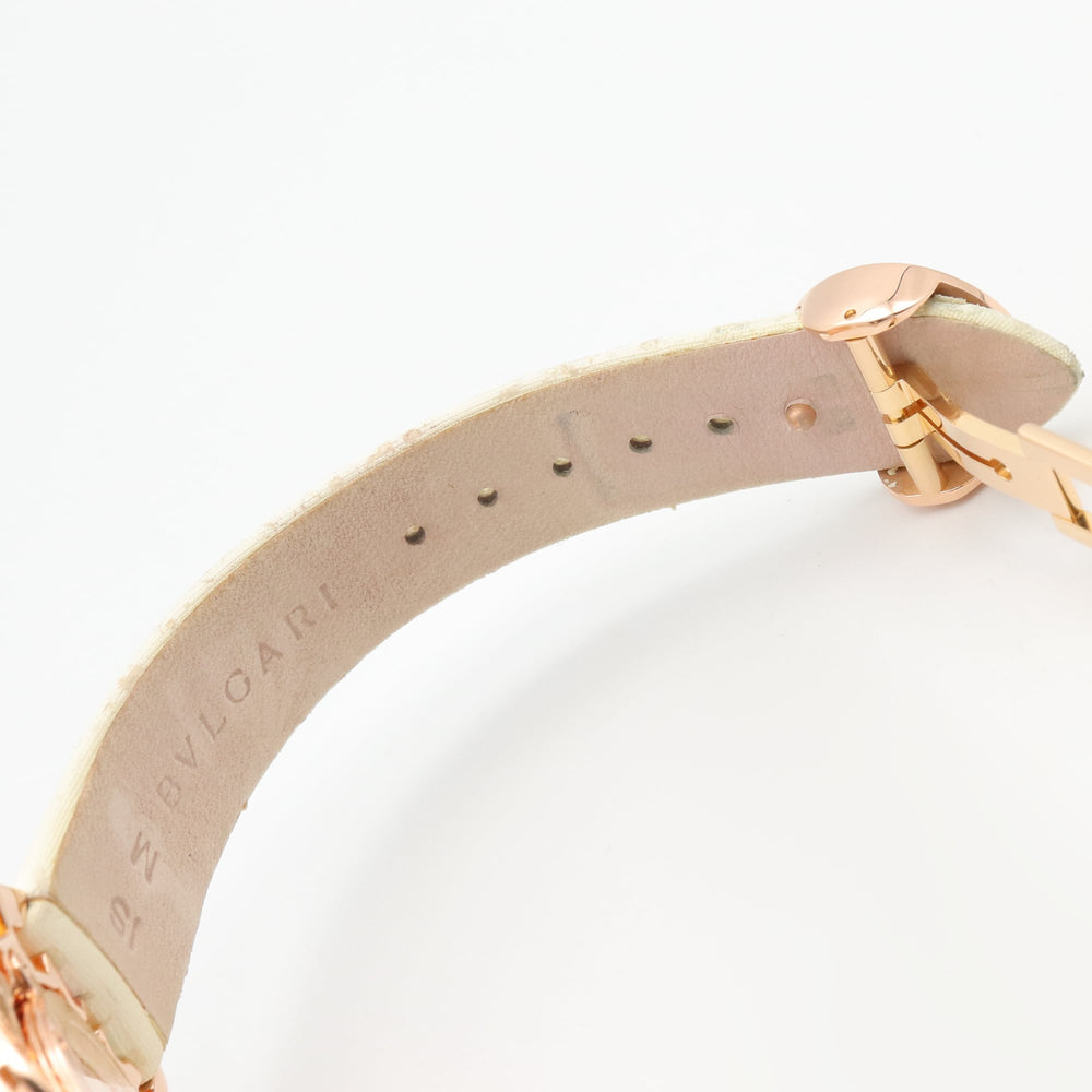 Bulgari BVLGARI Astrale Cerchi Diamond & Colored Stone Watch, 18K Pink Gold (PG), Diamond, Leather Strap, Women's, White, White Shell, AEP36G — Very Good