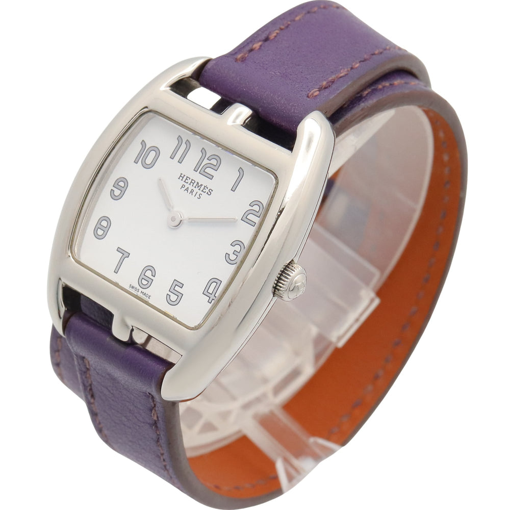 Hermes Cape Cod Tonneau Double Tour Watch, Stainless Steel, Leather Strap, Women's, White (CT1.210) — Very Good