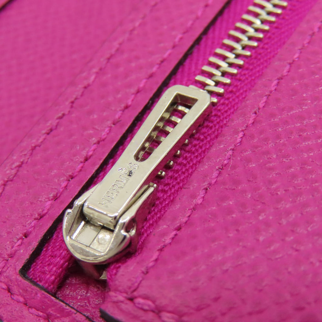 Hermes Hermès Bearn soufflet long wallet in blue indigo and rose purple with silver hardware, Epson, for women.