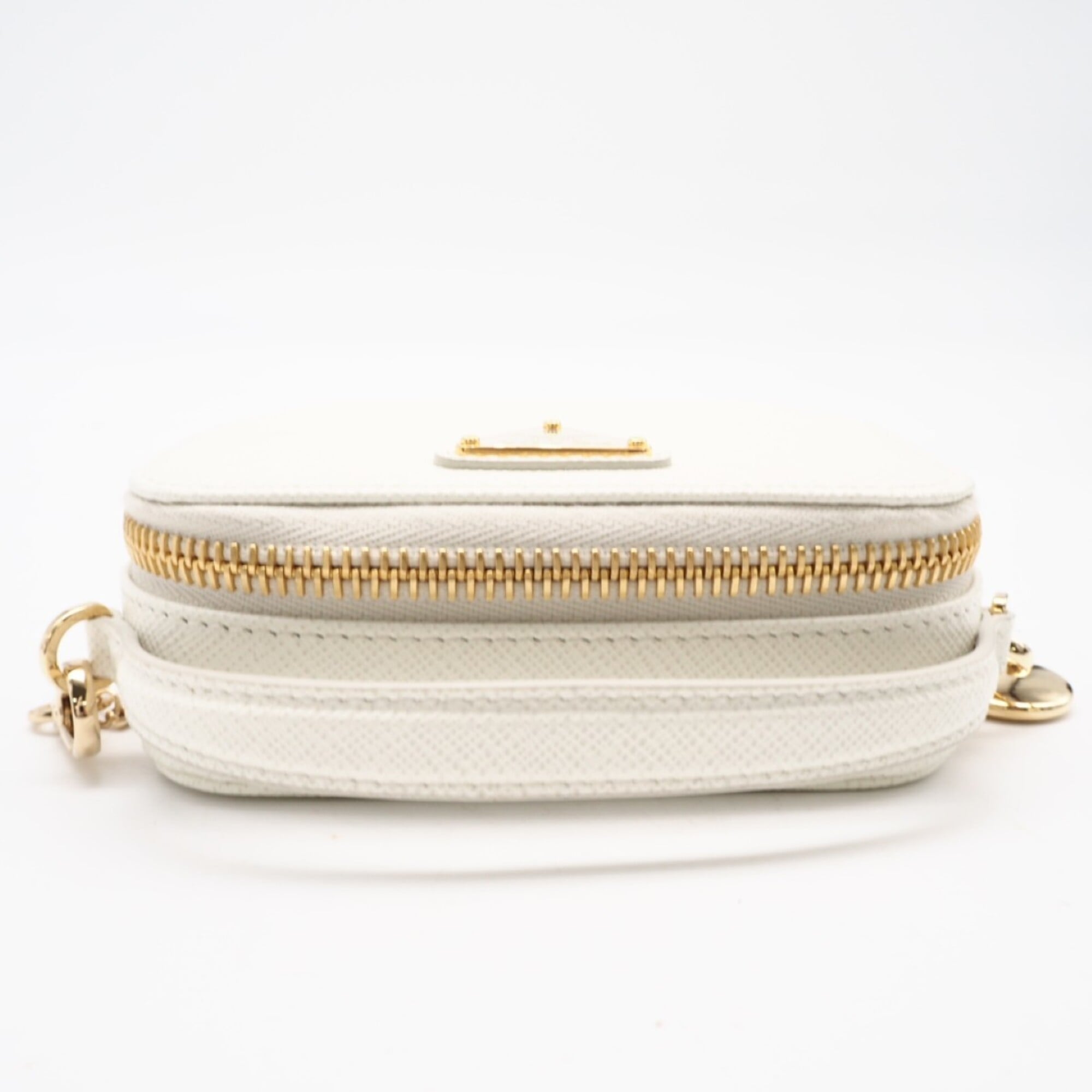 PRADA Saffiano Triangle Mini Pouch 1NR025 Shoulder Bag White Women's — New - Store Return