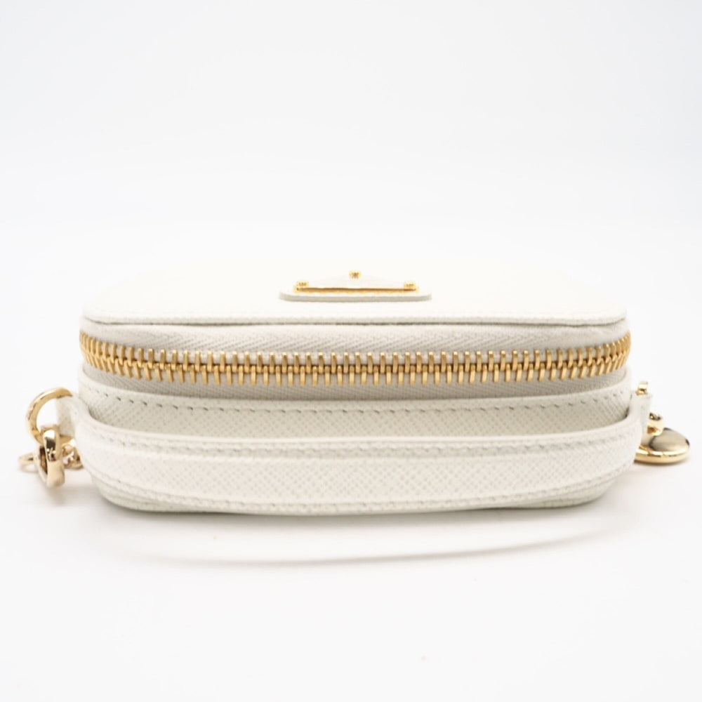 PRADA Saffiano Triangle Mini Pouch 1NR025 Shoulder Bag White Women's — New - Store Return