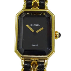 Chanel CHANEL Women's Watch Brand Premiere Quartz QZ GP Leather M Size H0001 Square Gold Black — Good