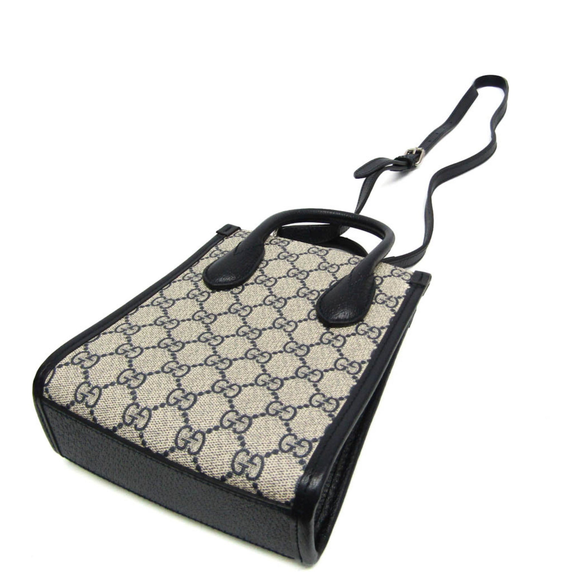 Gucci Interlocking G 671623 Women's Leather,GG Supreme Handbag,Shoulder Bag Beige,Navy — Like New