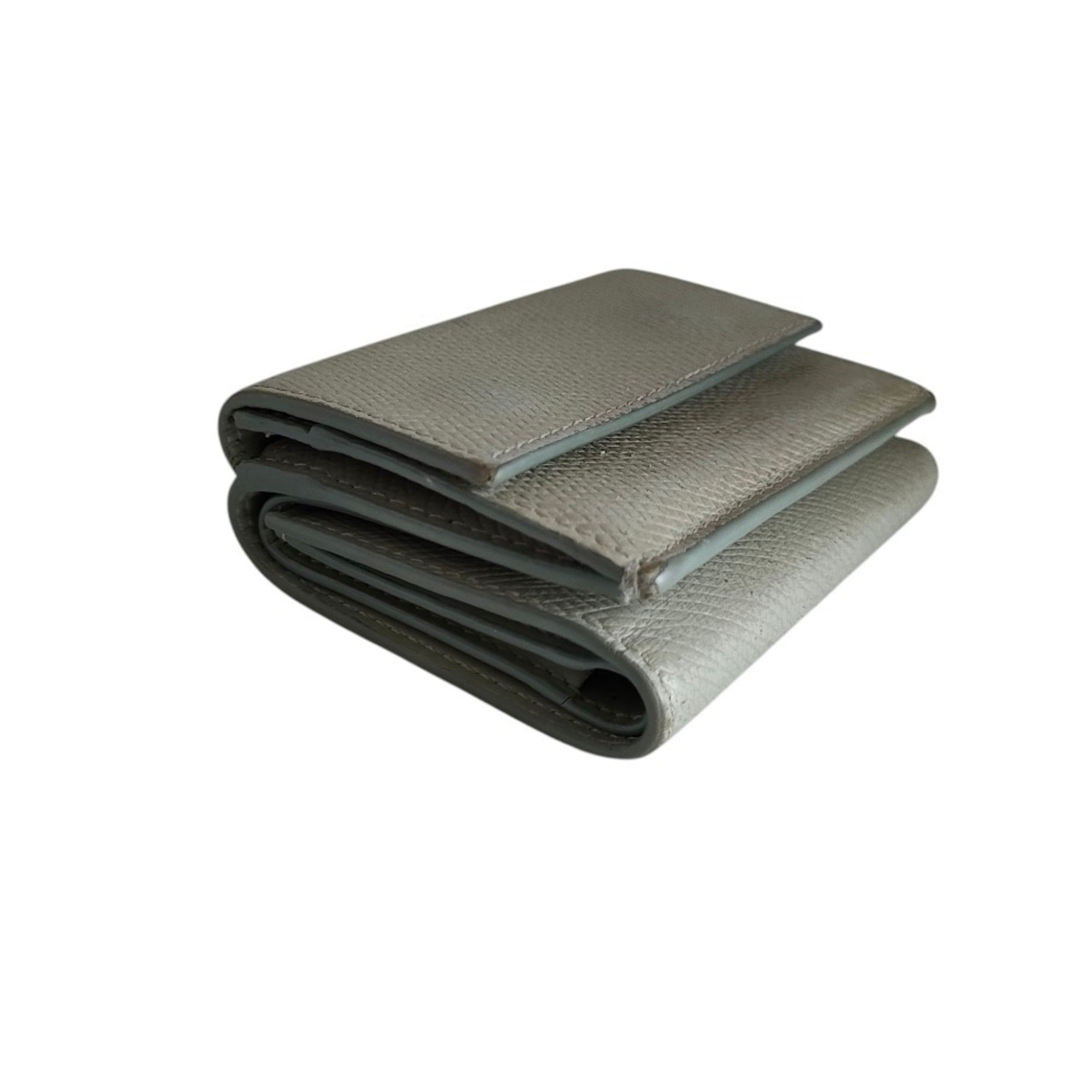 CELINE Folded Compact Wallet, Leather Tri-fold Gray, Women's