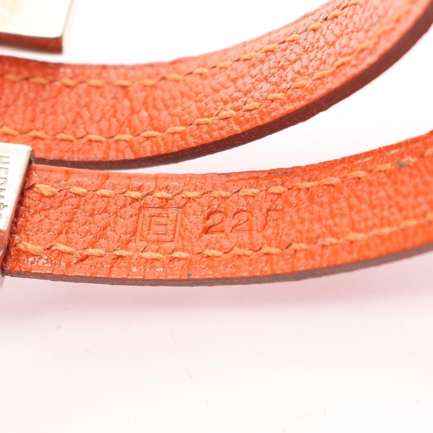 Hermes Hermès Puspus MM Bracelet, Stainless Steel, Chevre, Women's, Orange and Silver