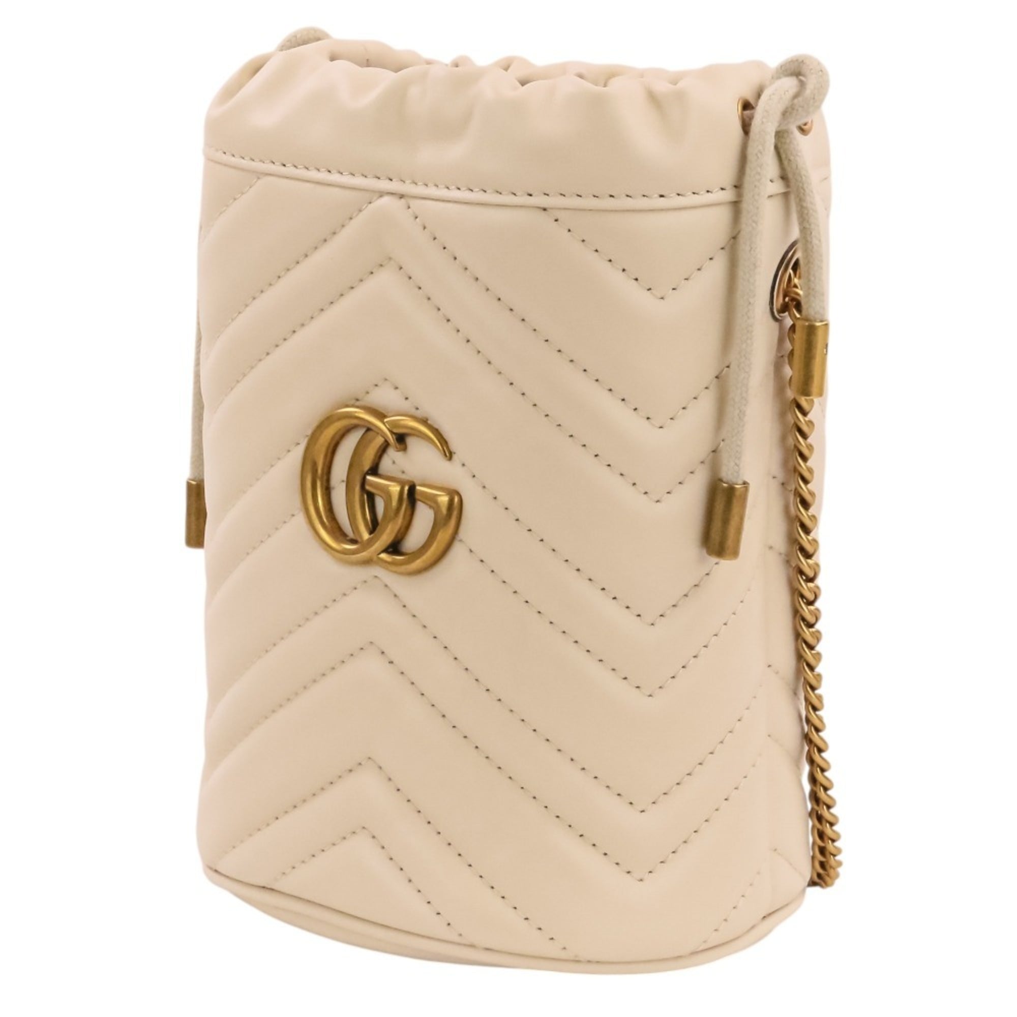 GUCCI GG Marmont Leather Mini Bucket Chain Shoulder Bag 575163 Ivory Women's — Like New