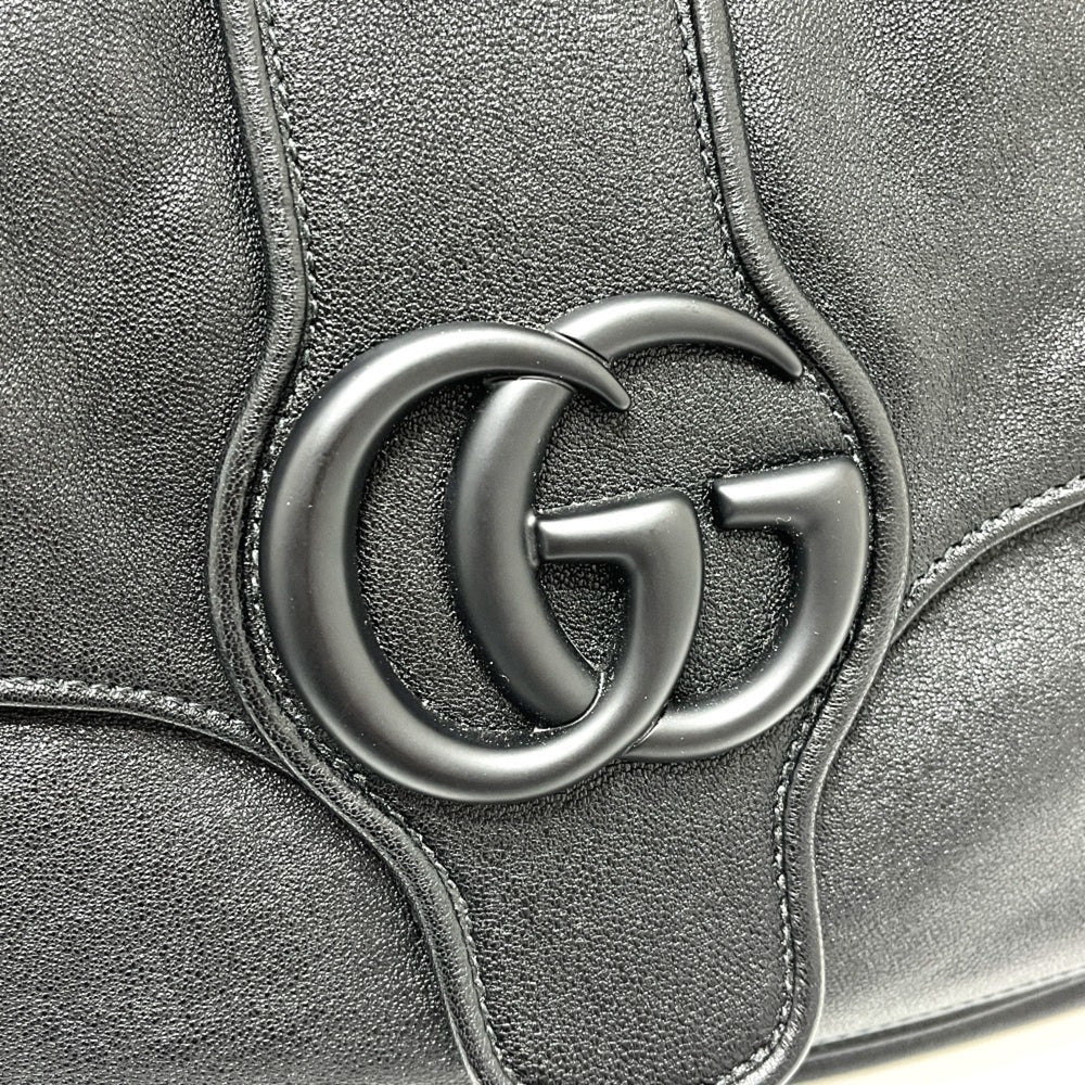 GUCCI 767209 GG Marmont Flap Bag, Handbag, Shoulder Leather, Women's, Black, Like New — Like New
