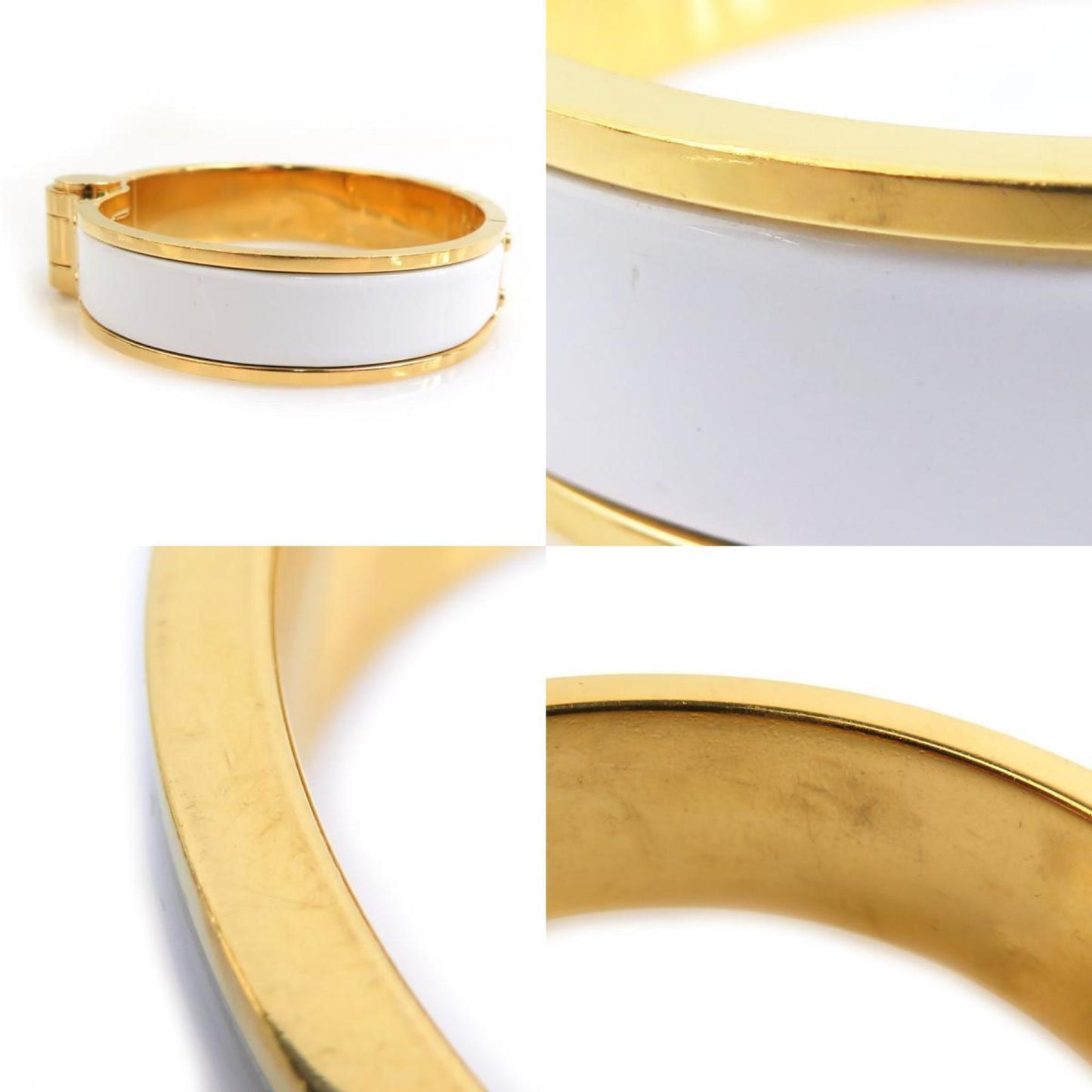 Hermes Hermès Charnière PM Bracelet/Bangle in Metal, Enamel, White and Gold, Women's, r10775a