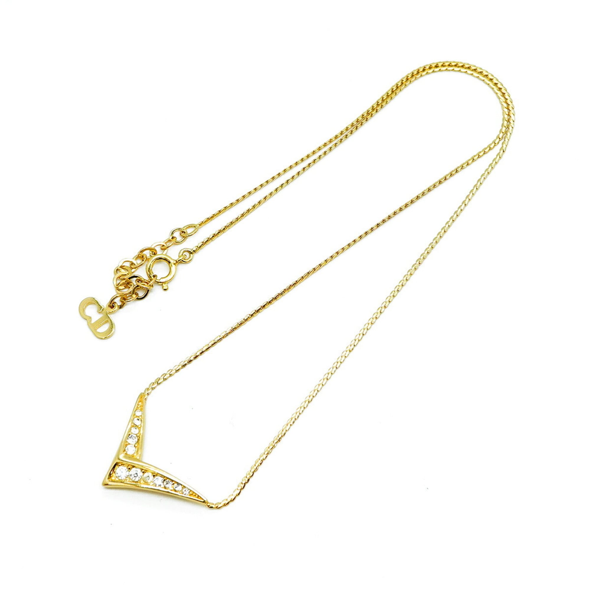 Christian Dior necklace with GP plating and rhinestones, gold, for women