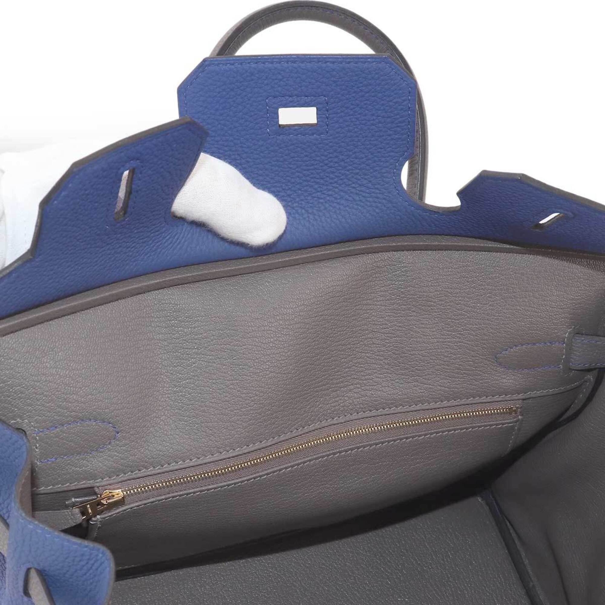 Hermes Birkin 30, Togo leather, Personal SPO, Blue Electric/Etoupe, Handbag, Matte Gold Hardware, D Stamp — Like New