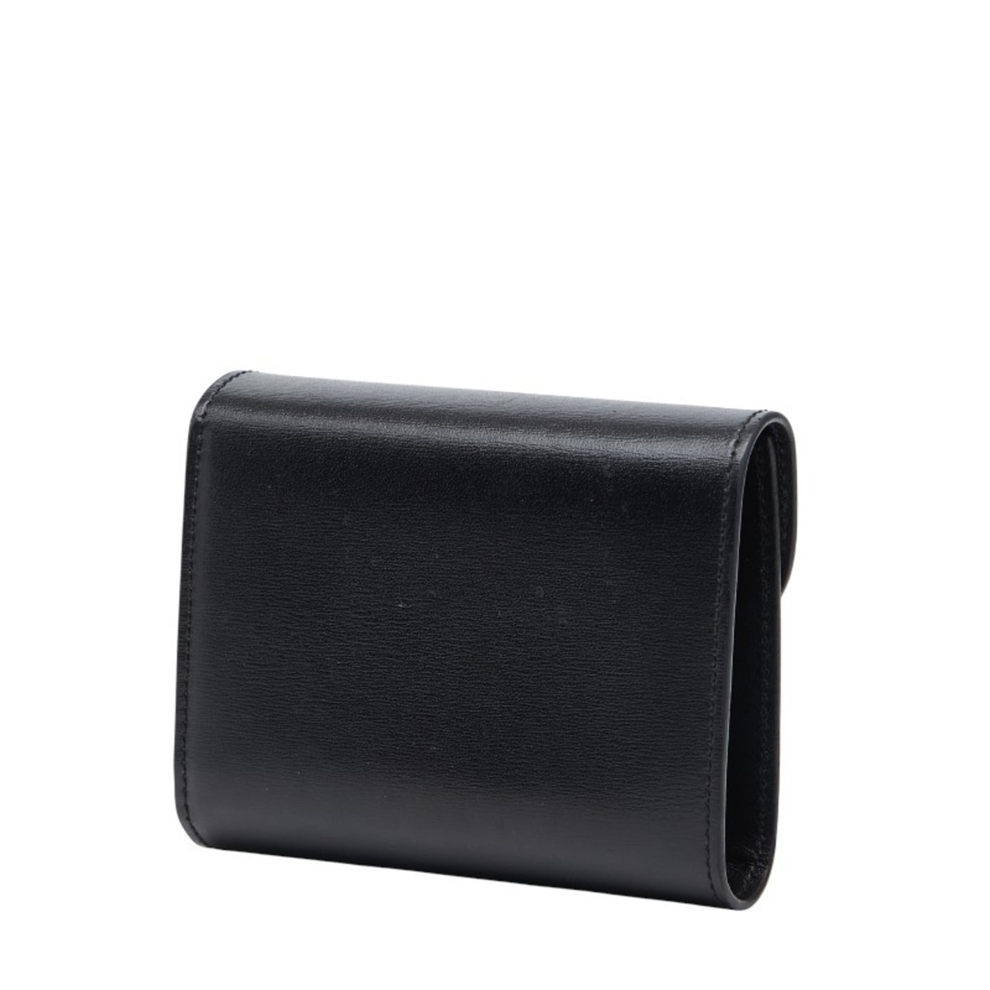 Celine Triomphe Tri-fold Wallet Black Leather Women's CELINE