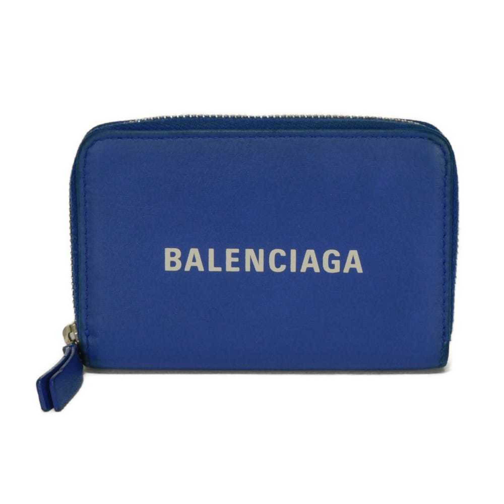 Balenciaga Everyday Coin and Card Case, Smooth Calfskin, Round, Blue, 505049 DLQHN 4265, Men's