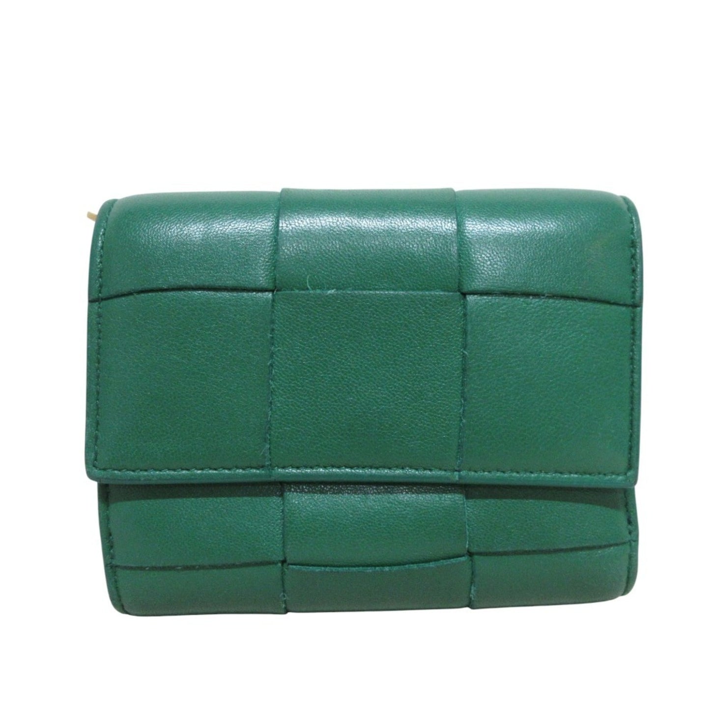 BOTTEGA VENETA Cassette Maxi Intrecciato Compact Wallet, Tri-fold Green, Women's
