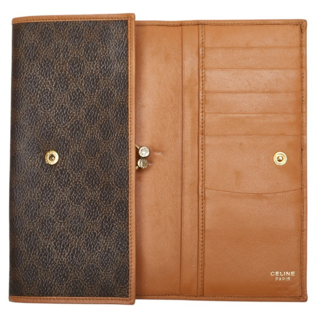 Celine Macadam Long Wallet Brown Leather Women's CELINE