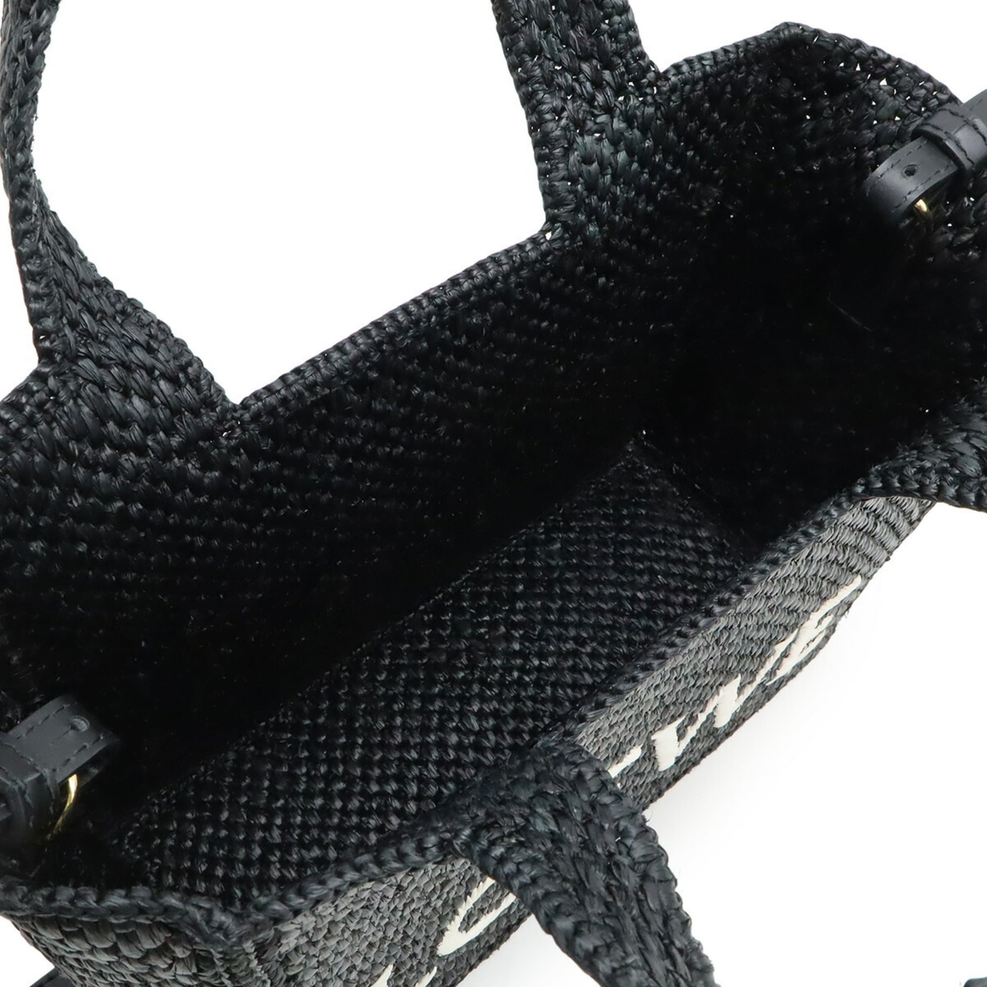 LOEWE Loewe Font Tote Small Bag Handbag Shoulder Raffia Black White A685B59X01