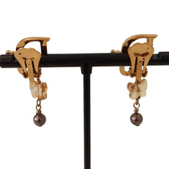 Christian Dior Rhinestone Logo Butterfly Pearl Swing Earrings, GP Gold Color, Women's — Like New