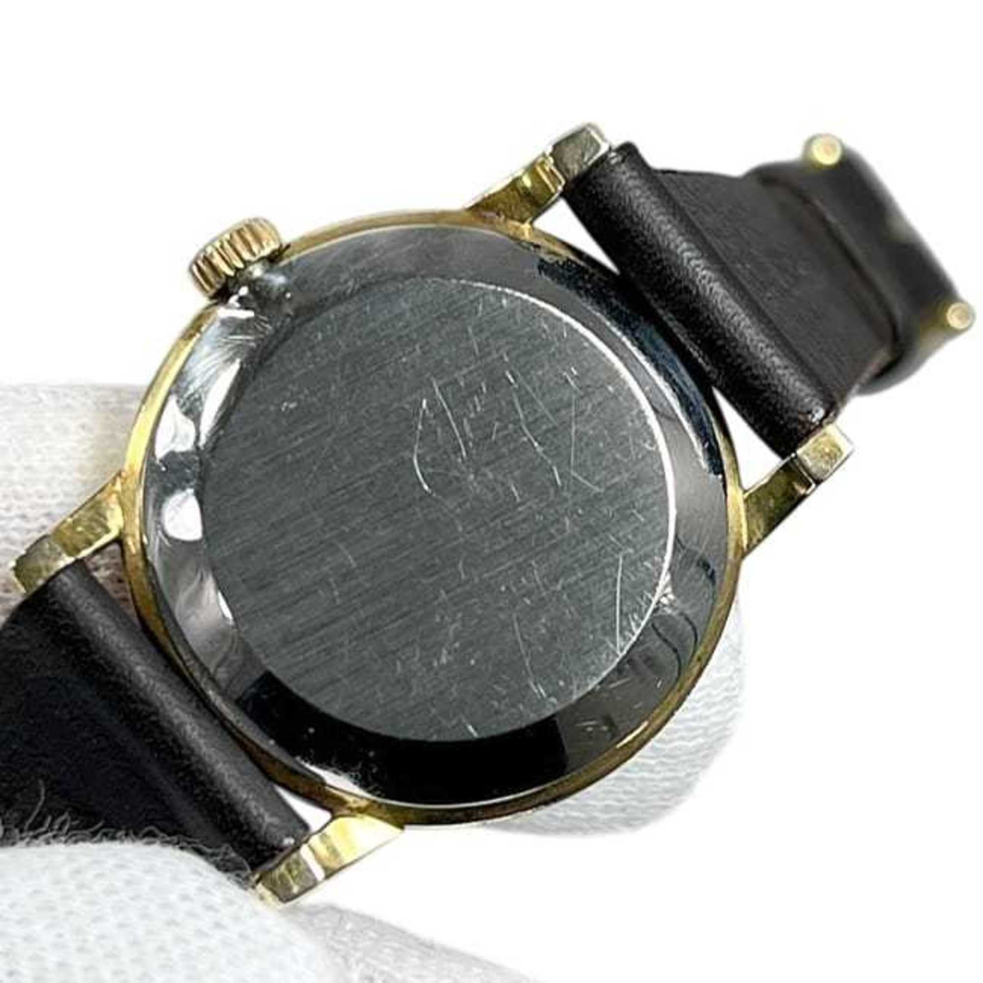 Omega De Ville Watch f-25030 Gold Black Women's SS Leather Manual Winding OMEGA Dial Analog Stainless Steel — Good
