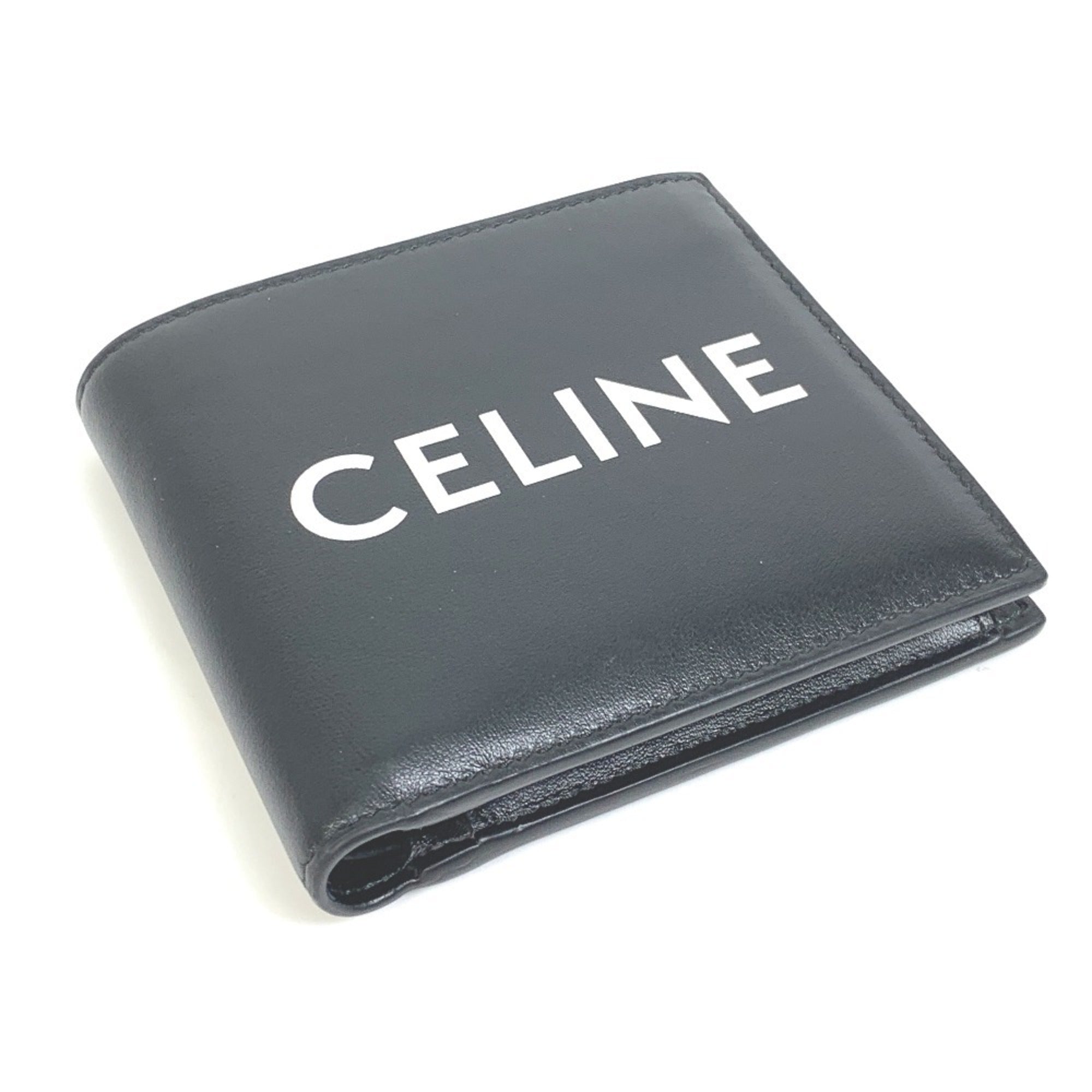 CELINE 10C873DME Logo Bifold Wallet, Unisex, Black Leather, Like New