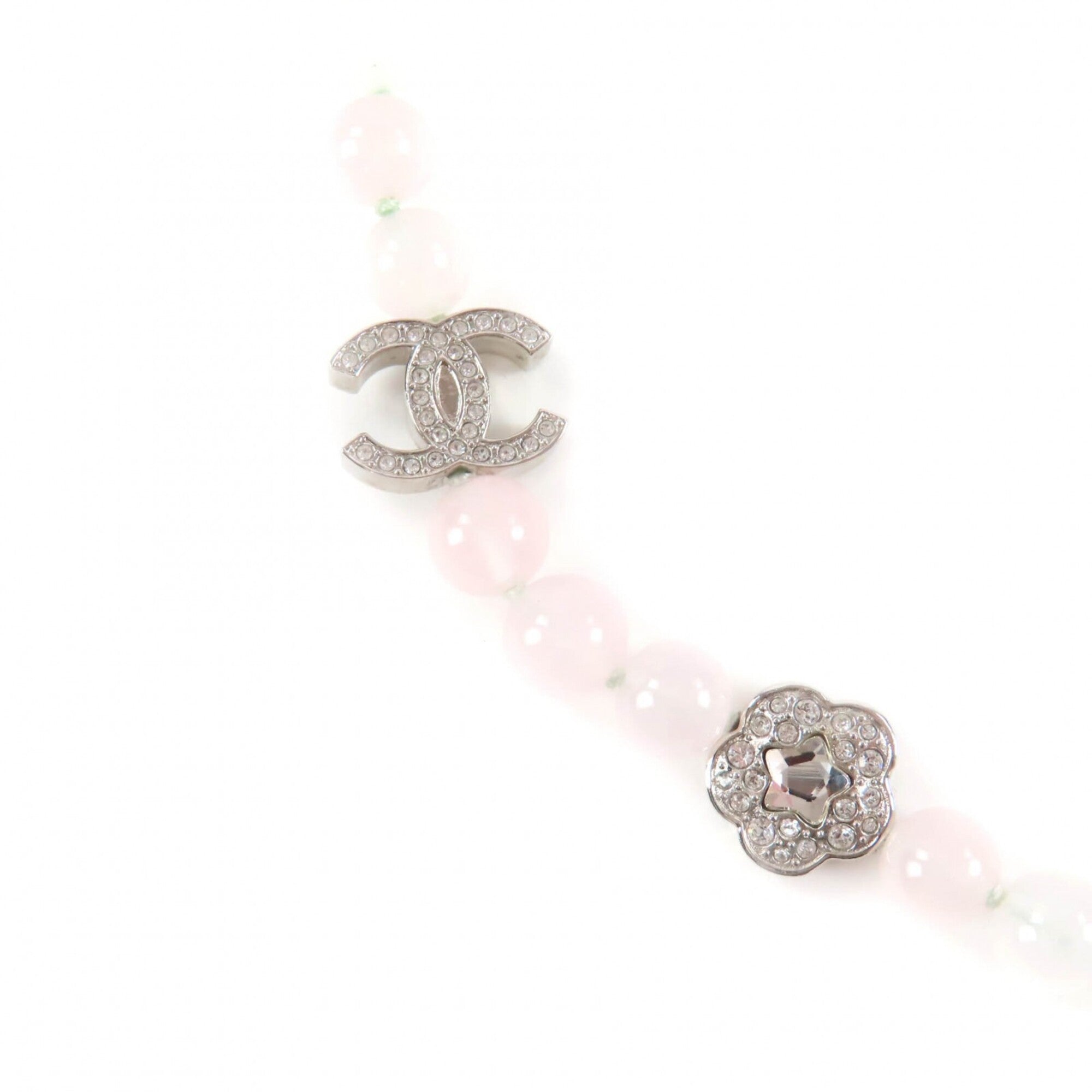 CHANEL B25P Coco Mark Natural Stone Rhinestone Necklace, White and Pink, Silver Hardware, 2025 Model, with Box Dust Bag, Made in Italy, Women's — Like New