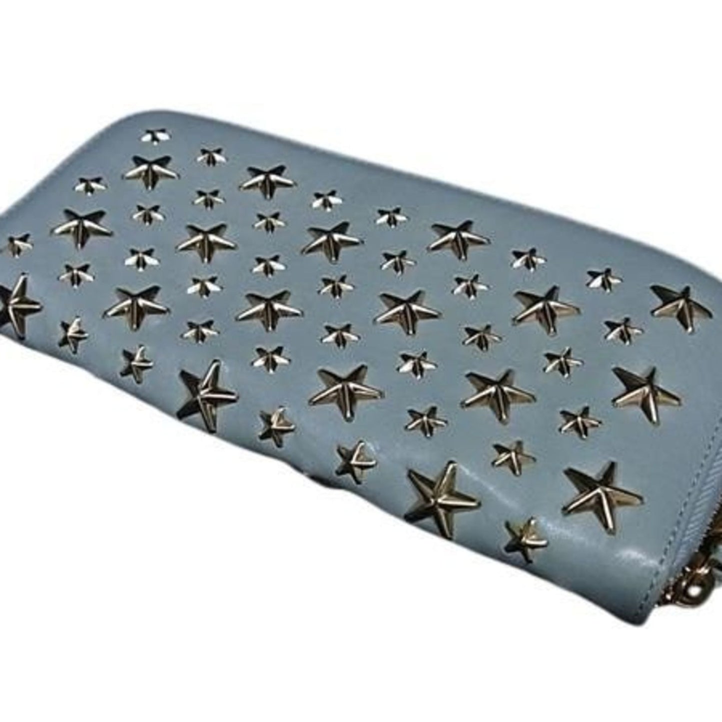 JIMMY CHOO Philippa Light Blue Leather Women's Star Stud Round Long Wallet