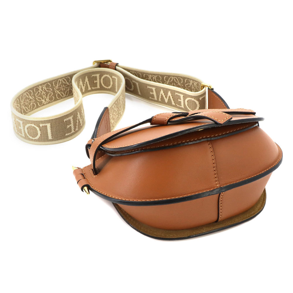 Loewe Mini Gate Dual Shoulder Handbag, Leather, Brown, Gold Hardware — Like New
