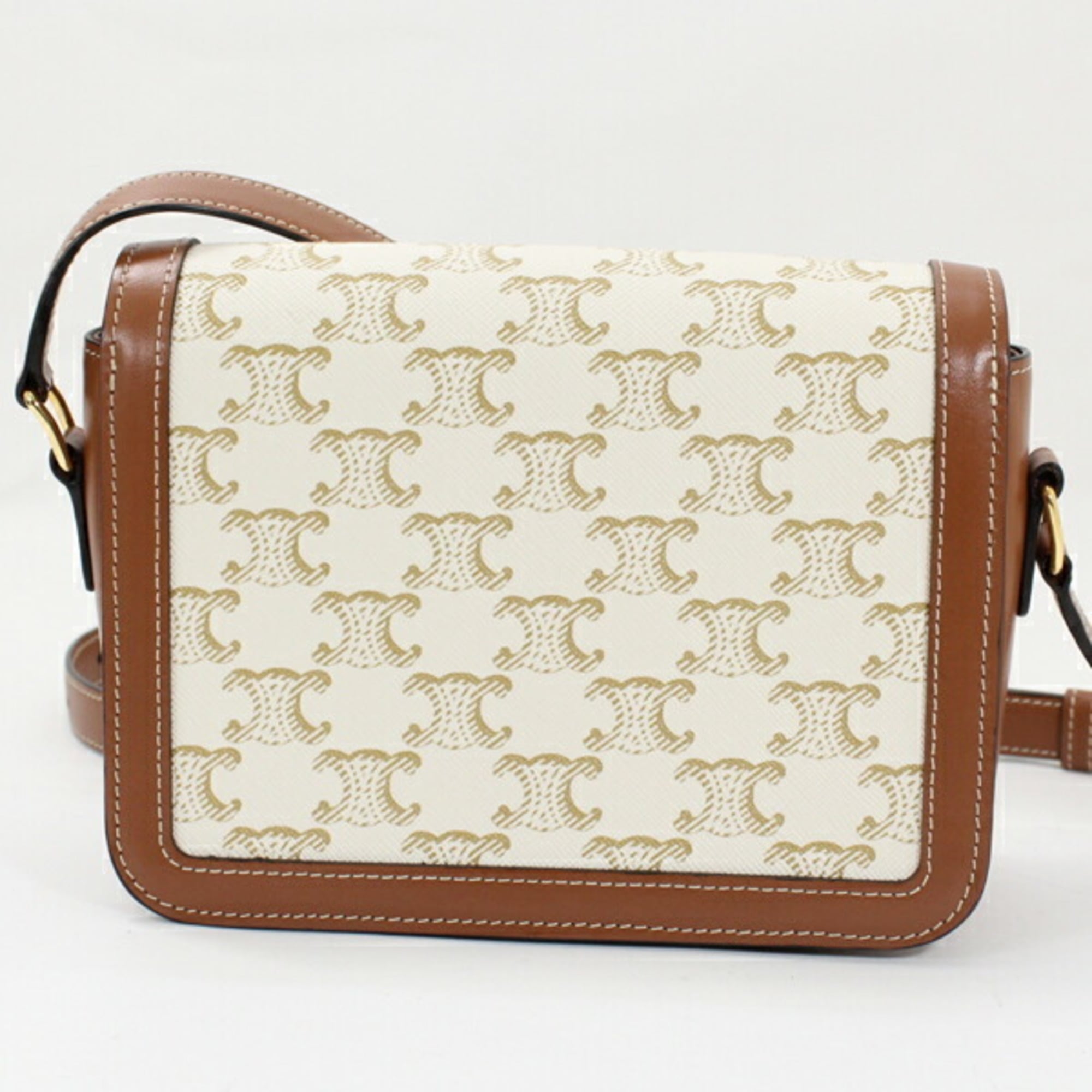 Celine Shoulder Bag Teen Triomphe White 188882BZ4.01BC CELINE Calf Leather Women's — Like New