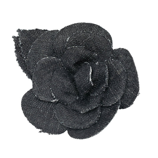 CHANEL Camellia Brooch in Black and Gold Denim with Plated Design for Women