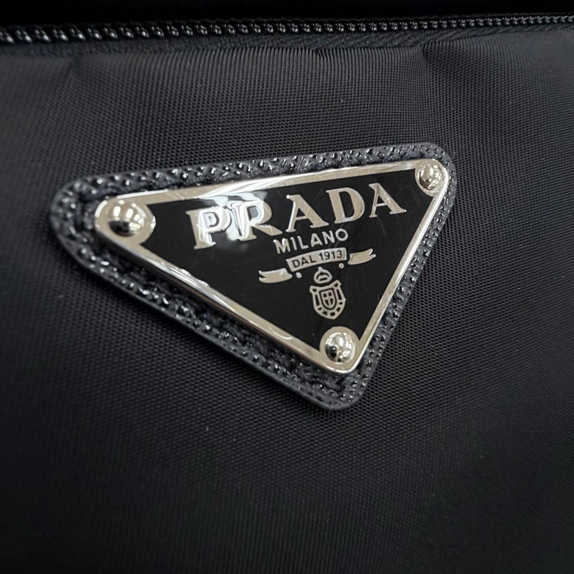 PRADA 2VH191 Nylon Leather Triangle Logo Plate Re-Nylon Shoulder Bag Black Made in Italy Men's — Like New