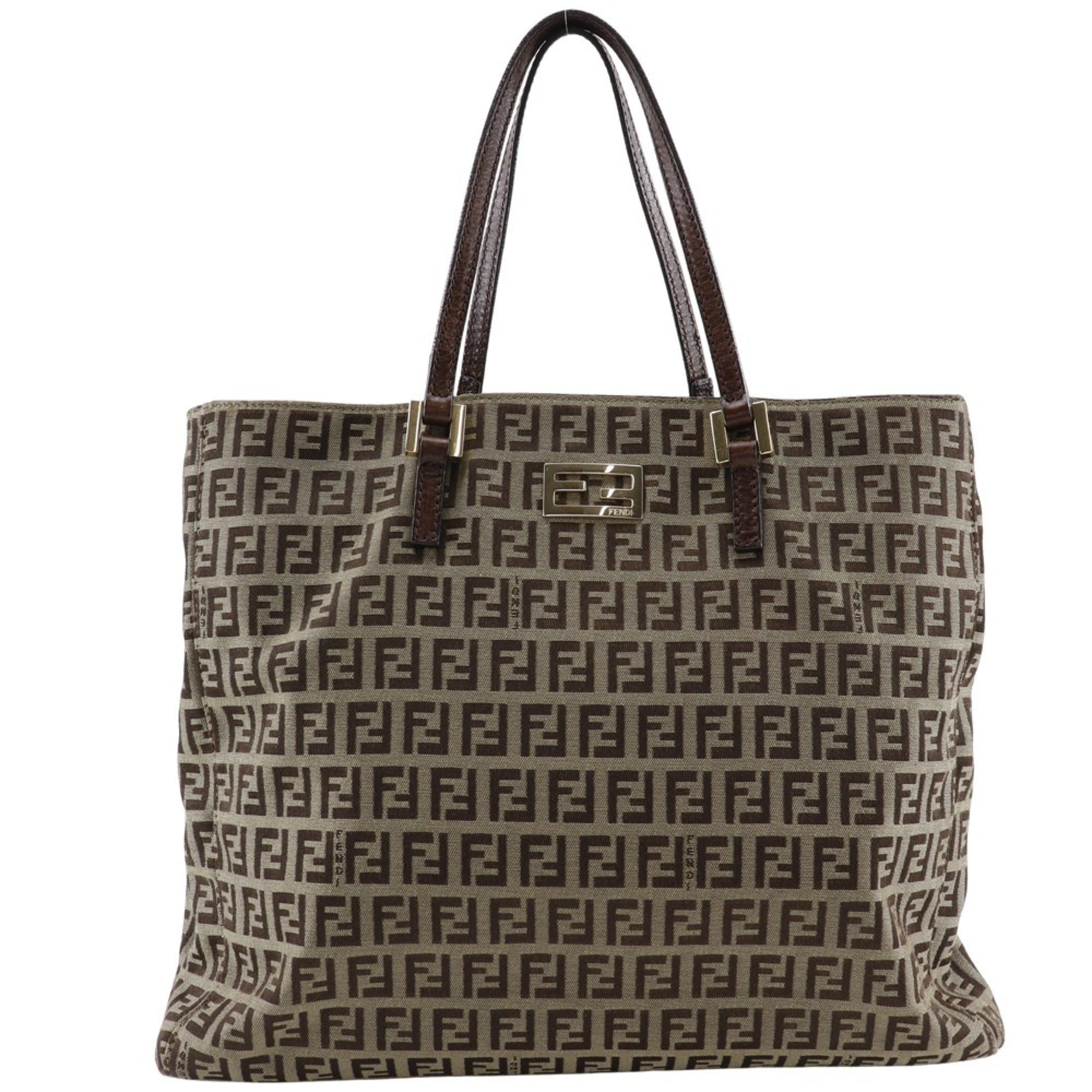 FENDI Zucchino Handbag 8BH132 Nylon Canvas Brown A5 Women's