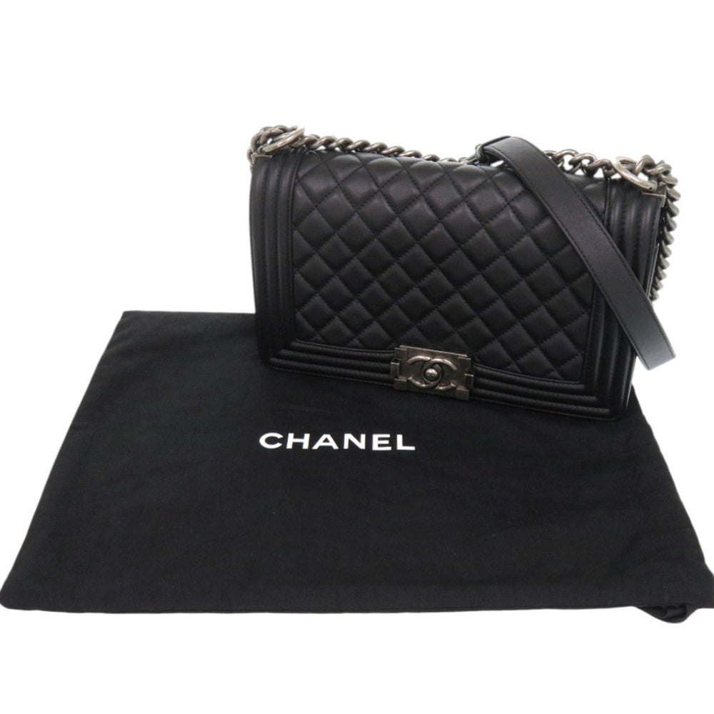 Chanel Boy 25 Coco Mark Lambskin Black Random Plate Shoulder Bag 0269CHANEL — Like New