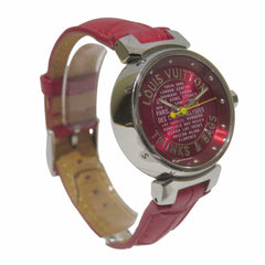 Louis Vuitton Tambour TRUNKS & BAGS wristwatch, total weight 34.8g, stainless steel, genuine leather strap, quartz movement, red dial, Q121N — Good