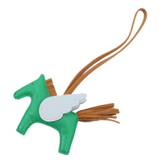Hermes Rodeo Pegasus PM Accessory Bag Charm, Agneau Milo, Mint, Sesame, Blue Brume, U Stamp — New - Store Return