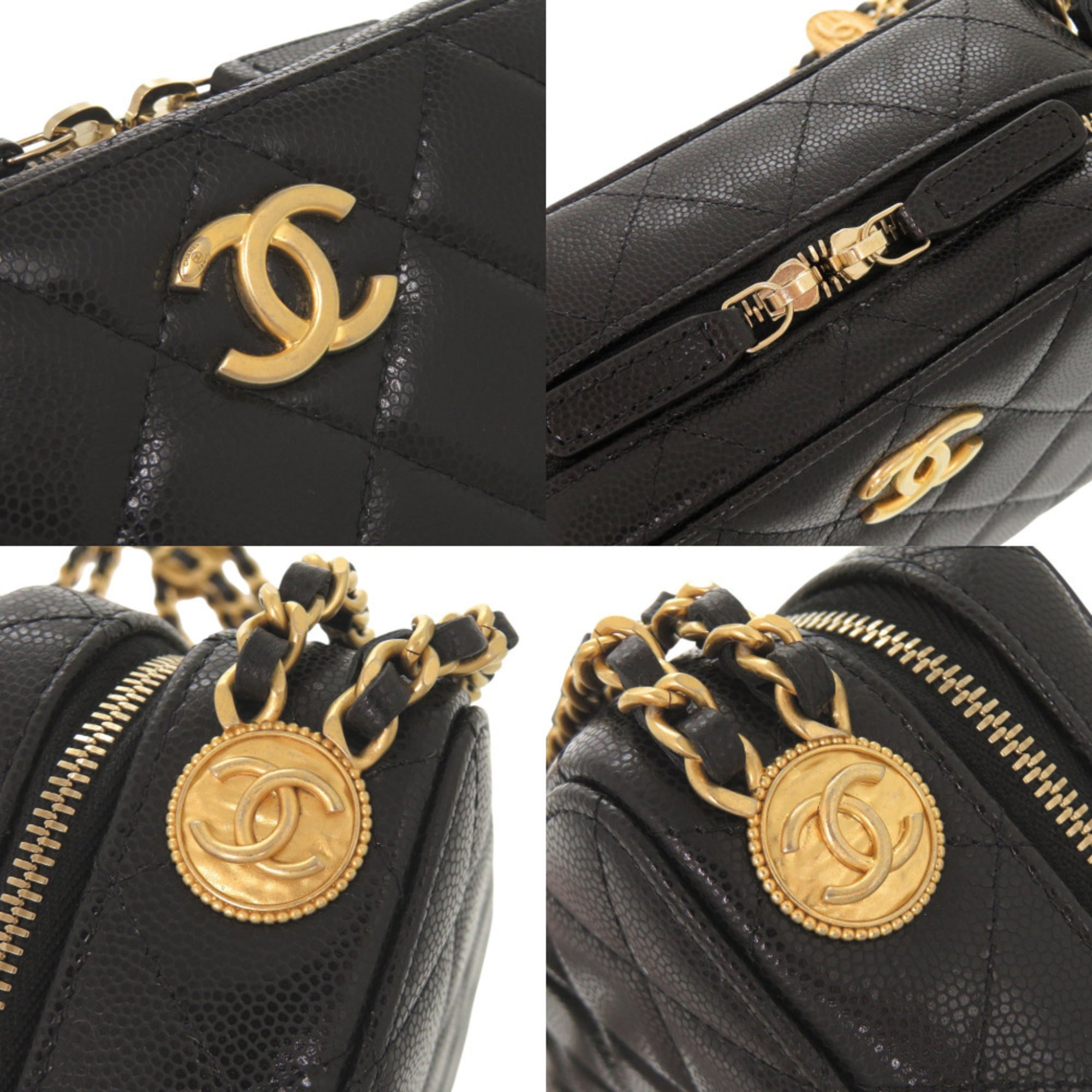 Chanel Coco Mark Matelassé Mini Camera Bag, Caviar Leather, Black, Gold Hardware, Chain Shoulder Black 1251CHANEL — Like New