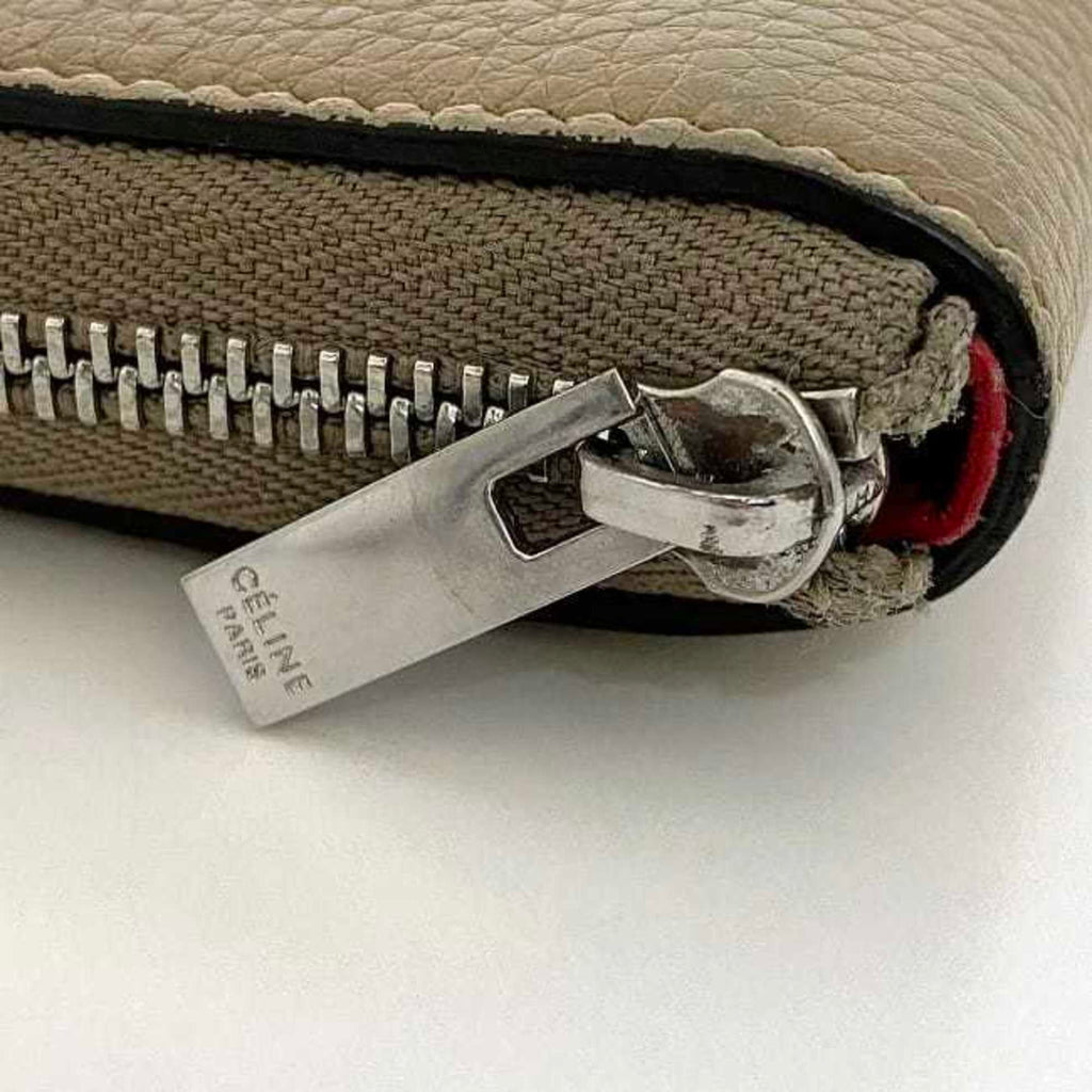 Celine Bi-fold Wallet Medium Zip Around ec-22184 Beige 104393AFE.03UN Round Leather U-PG-0188 CELINE Folding Compact Multi-function