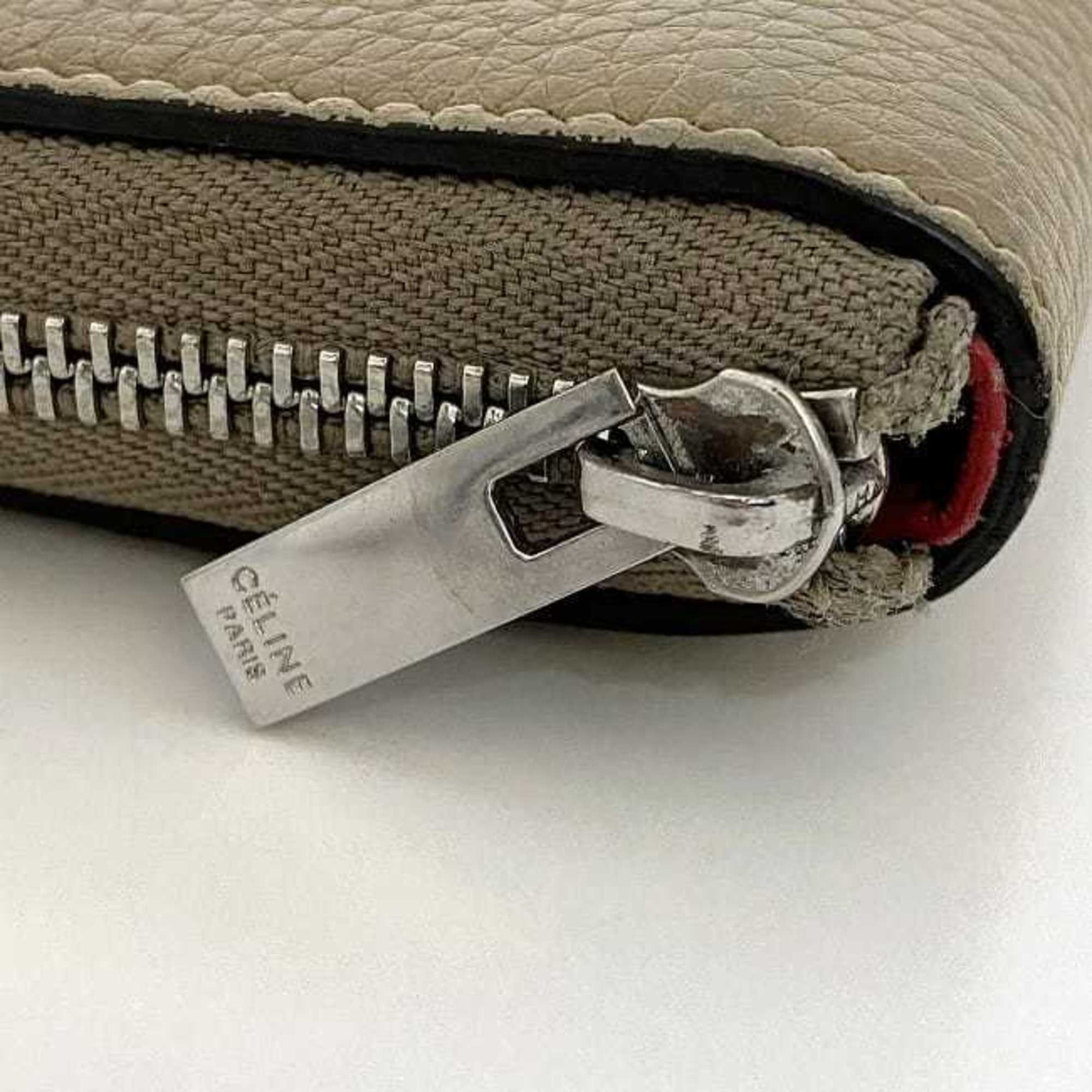 Celine Bi-fold Wallet Medium Zip Around ec-22184 Beige 104393AFE.03UN Round Leather U-PG-0188 CELINE Folding Compact Multi-function