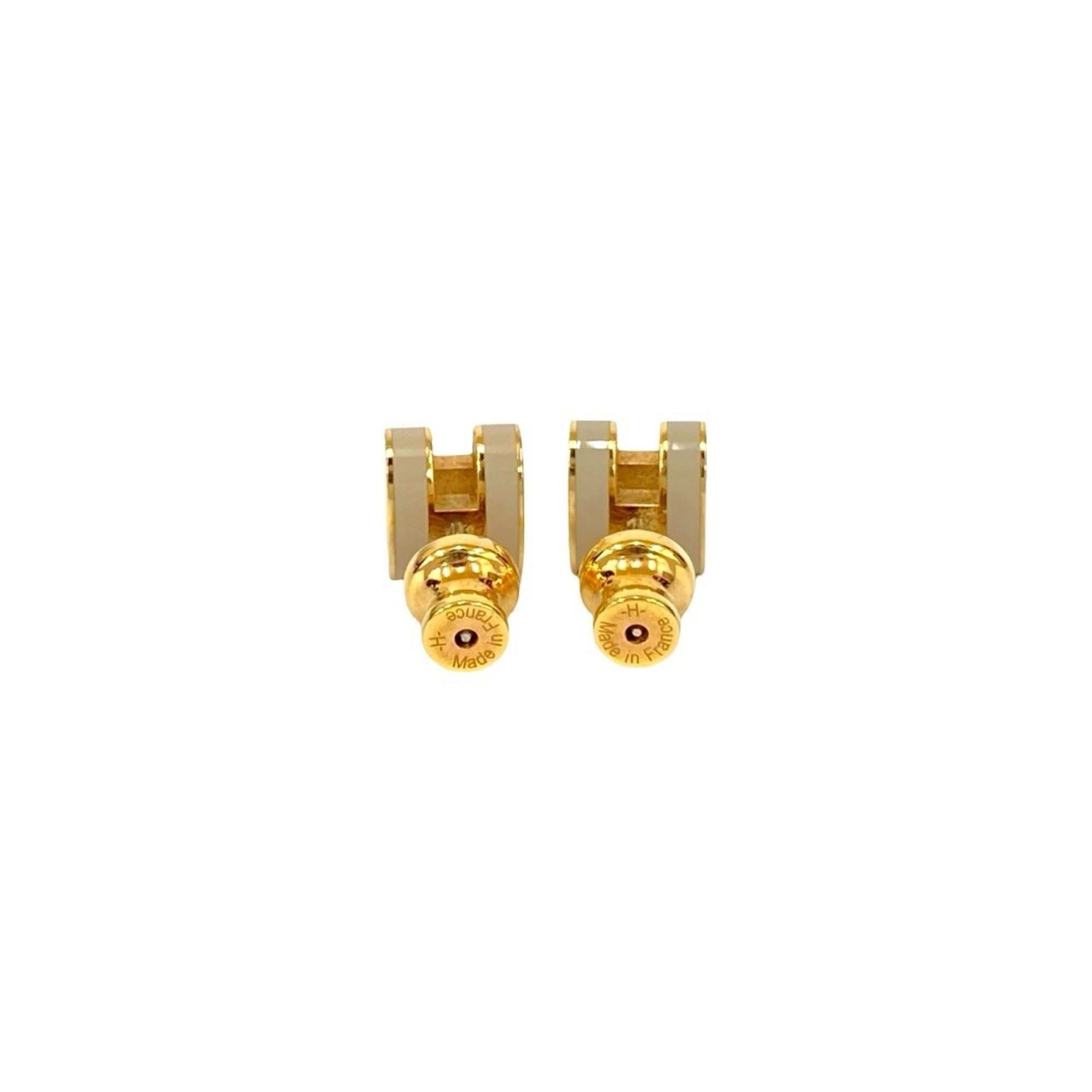 HERMES Mini Pop H Logo GP Earrings in Gold with Marron Glace 93330