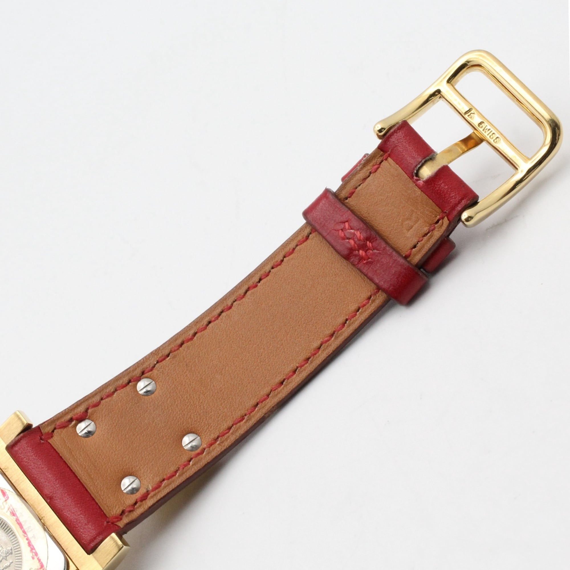 Hermes Medor watch, gold-plated (GP), leather strap, women's, white, ME1.201 — Very Good