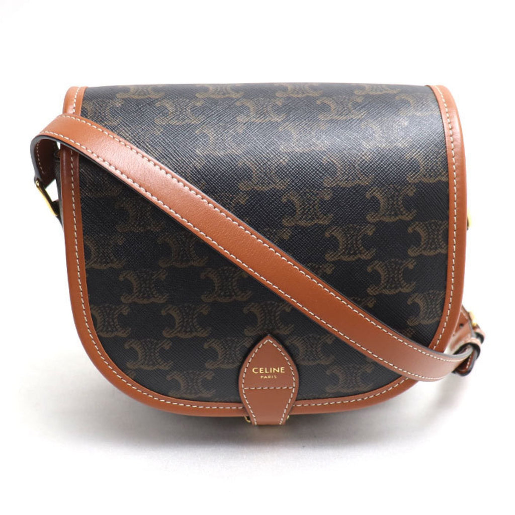 CELINE Triomphe Folco Medium Shoulder Bag, Brown and Tan, 191502BZJ.04LU, Women's