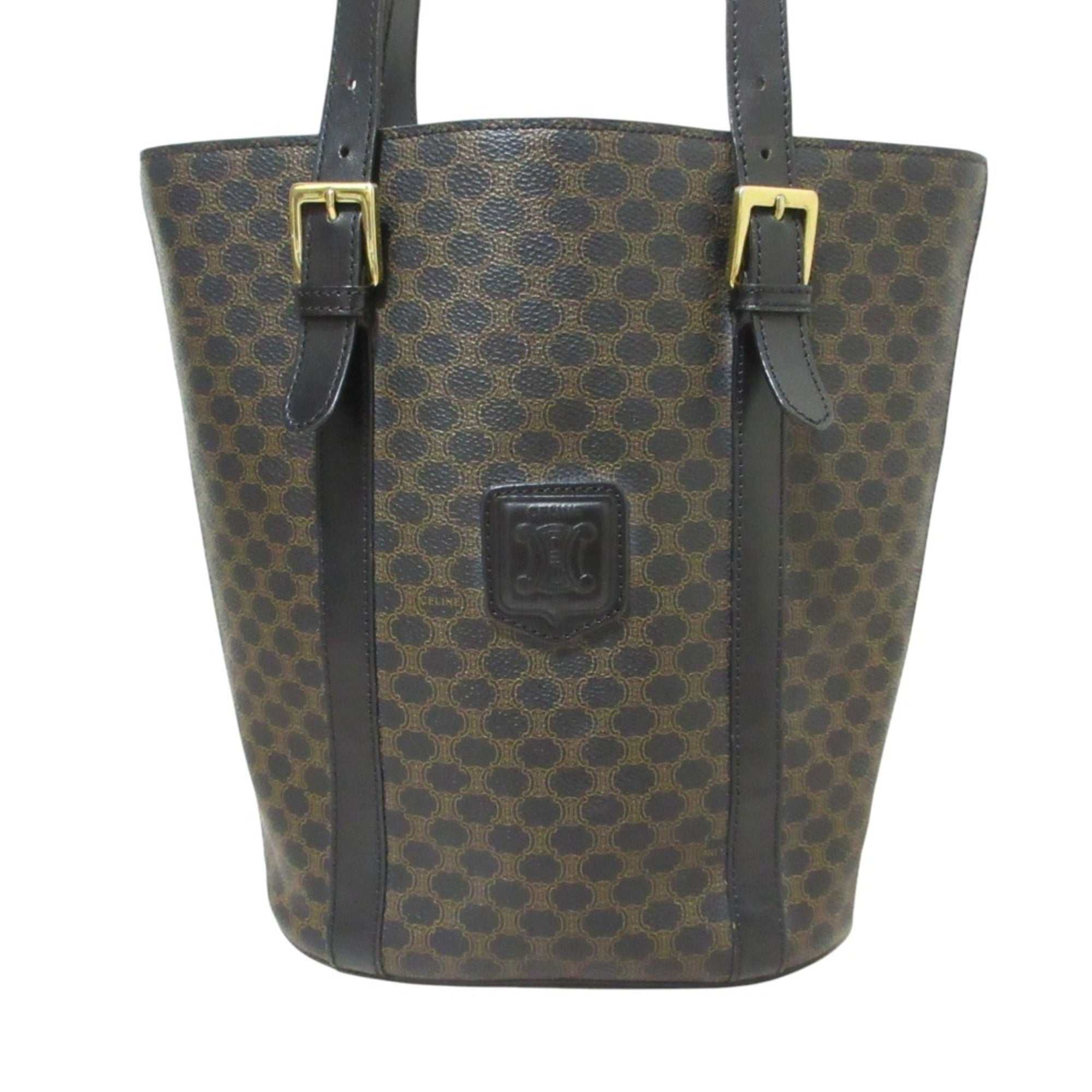 CELINE Black Macadam Bucket Tote Bag Shoulder MC98 1 Brown Women's — Like New
