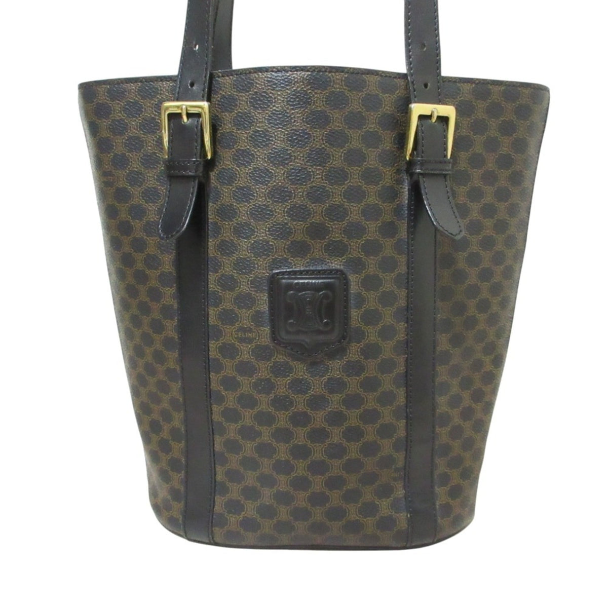CELINE Black Macadam Bucket Tote Bag Shoulder MC98 1 Brown Women's — Like New