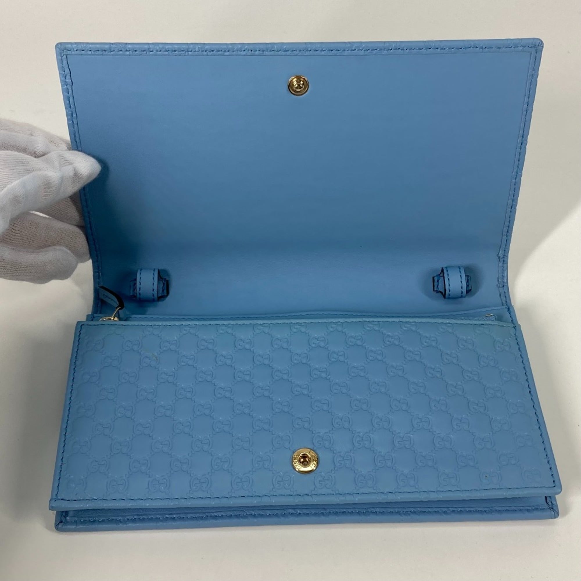 Gucci 466507 Micro Guccissima Bifold Long Wallet Crossbody Bag 3WAY Shoulder Bag blue — Like New