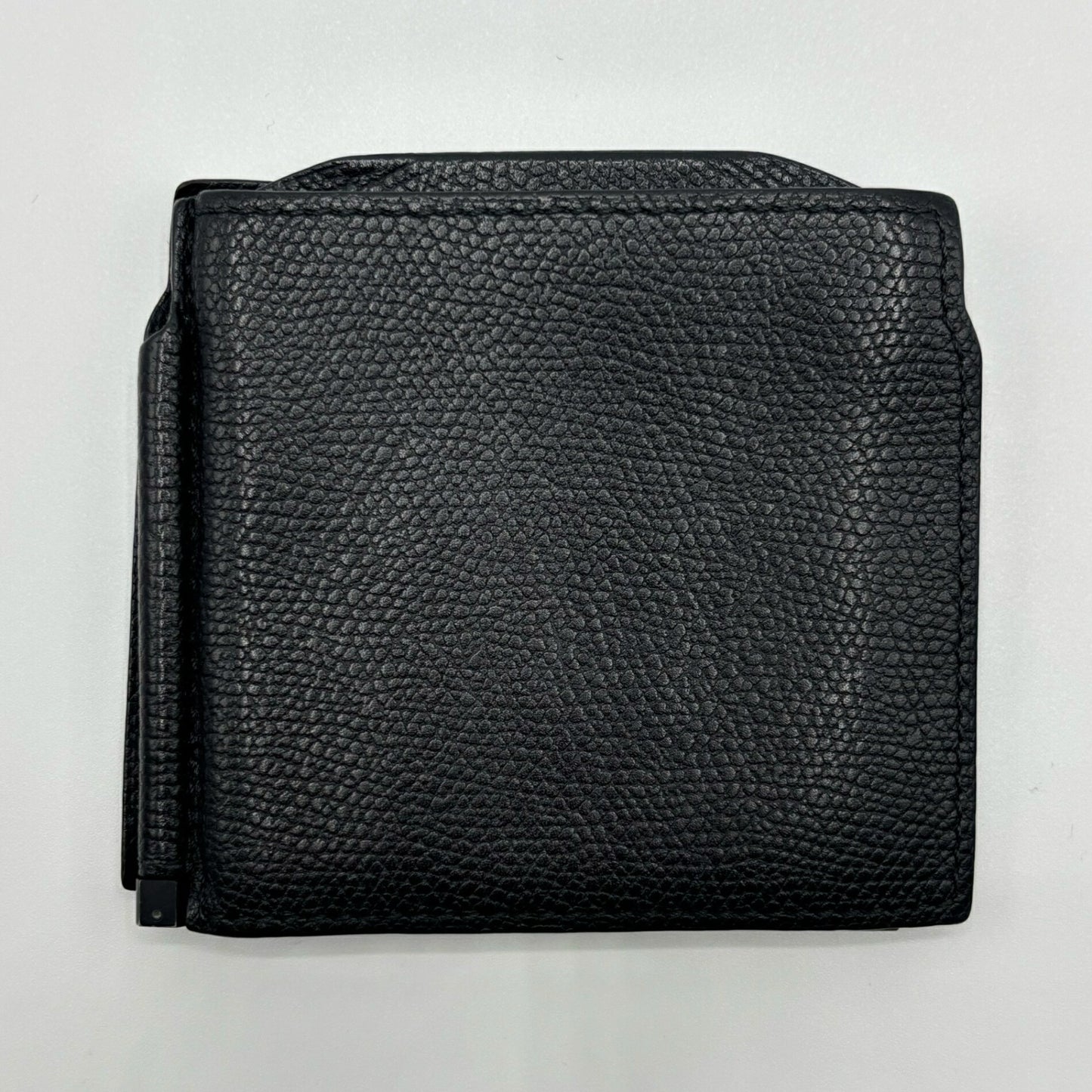 Valextra Wallet Double Money Clip Leather Black Coin Purse Billfold