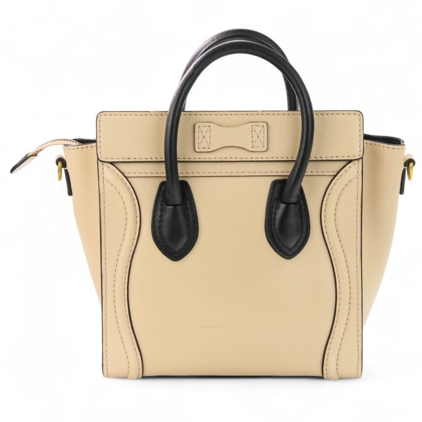 CELINE Luggage Nano Shopper 2-Way Tote Bag/Shoulder Bag in Two-Tone Beige and Black for Women