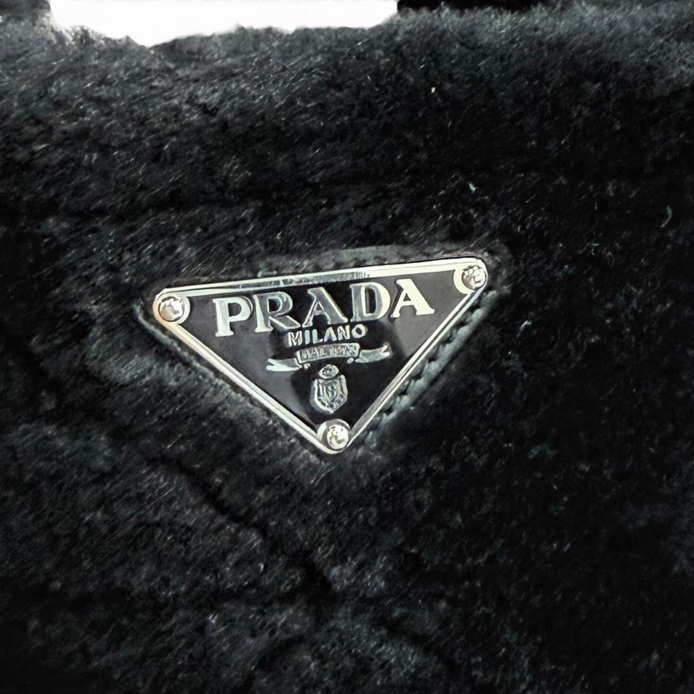 PRADA 1BG378 Triangle Logo 2-Way Shearling Fur Shoulder Bag with Pouch, Black, Made in Italy, Women's, Dust — Like New