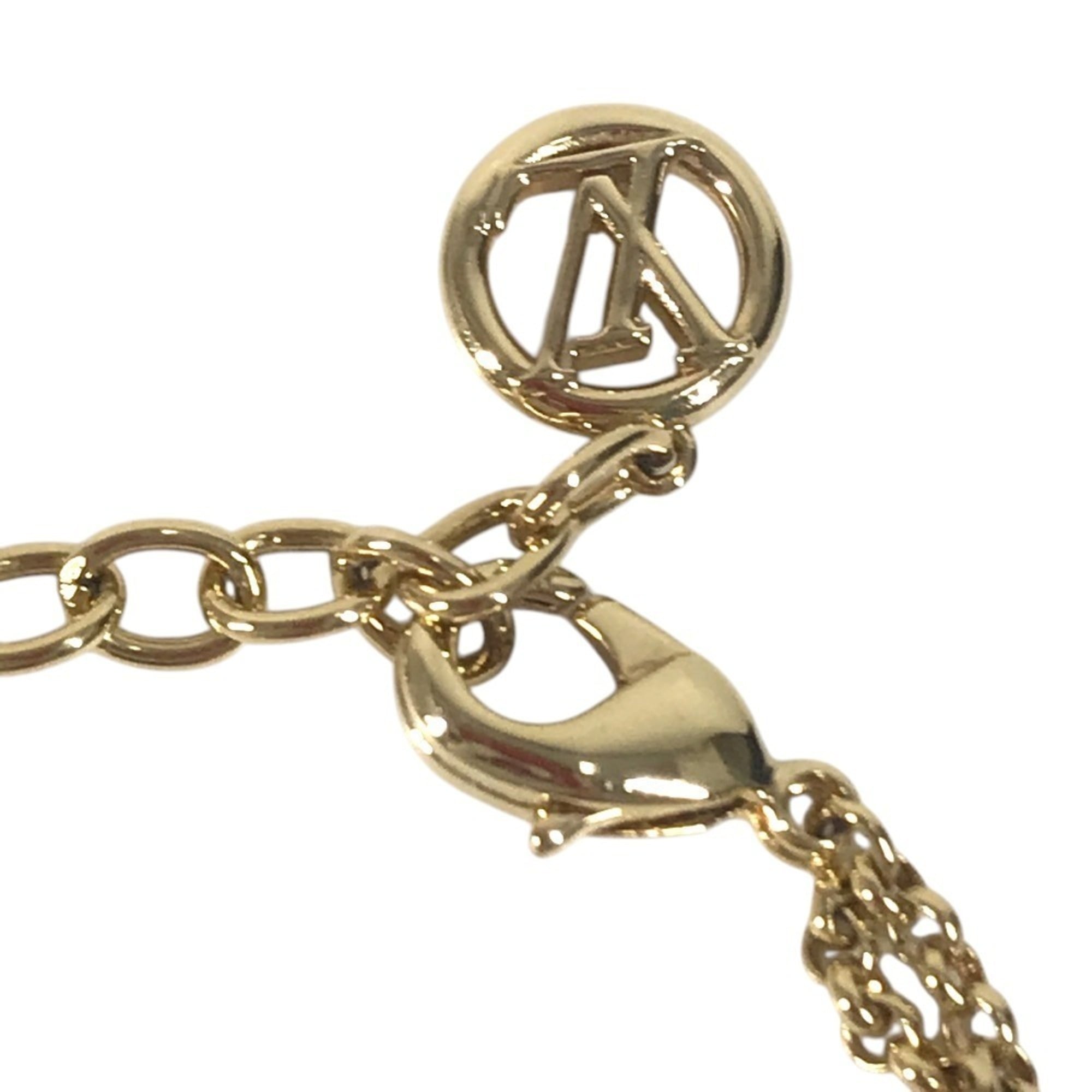 LOUIS VUITTON M1683A Bangle Accessory, Double Strand, Ladies' LV Metal Strass Faux Pearl Rhinestone Chain Bracelet, Metal, Men's & Women's, Gold — Like New